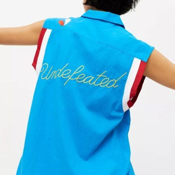 UO Wayne Embroidered Undefeated Broken Heart VarsitySleeveless Button Down Shirt - Picture 3 of 12